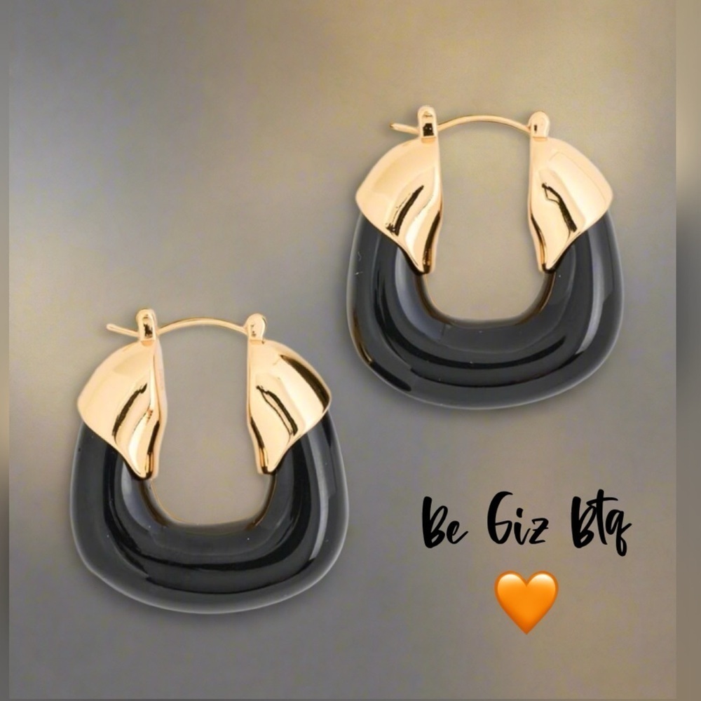 NWT Authentic Lizzie Fortunato Women's Blue Gold Organic Hoop Earrings - Picture 3 of 12